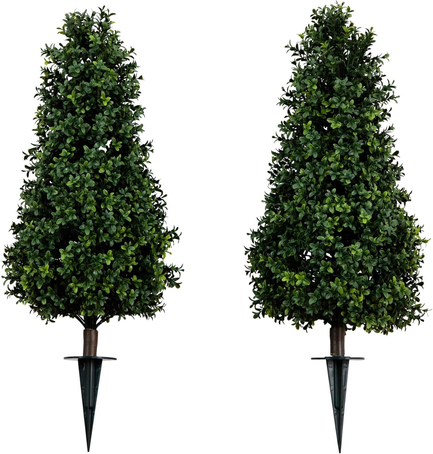 Nearly Natural Boxwood Plant with Integrated Ground Stake (Indoor/Outdoor) - Set of 2