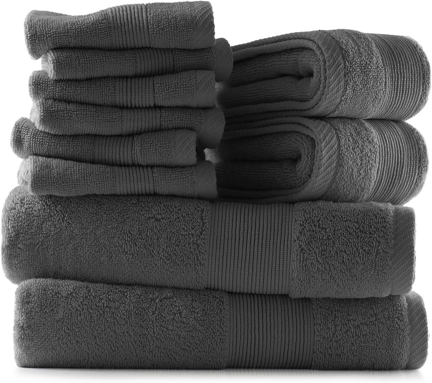 Hearth & Harbor Bath Towels, 10 Piece Highly Absorbent Towel Set - Gray