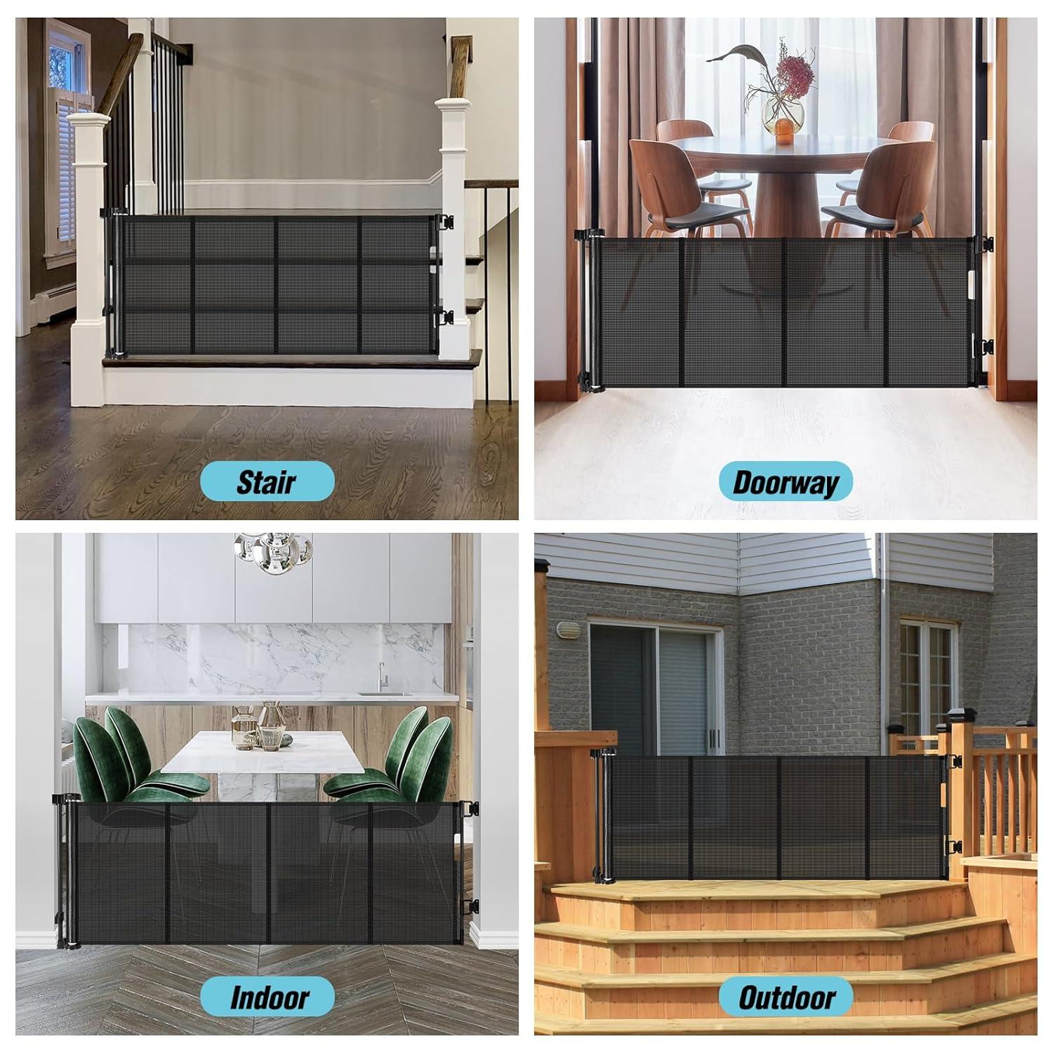 24 Inches Tall Retractable Baby Gates for Doorways, Short Dog Gates to Step Over, Extends up to 55" Wide, Reinforced Mesh Baby Gate for Kids or Pets, Gates Puppy Gates for The House (Black)