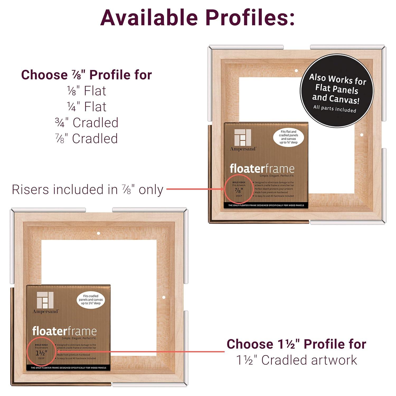 Ampersand Art Floaterframes Bold Edge (3/8" Face) 1-7/8" Frame Profile for 7/8" Deep Artwork 12" x 12" Maple