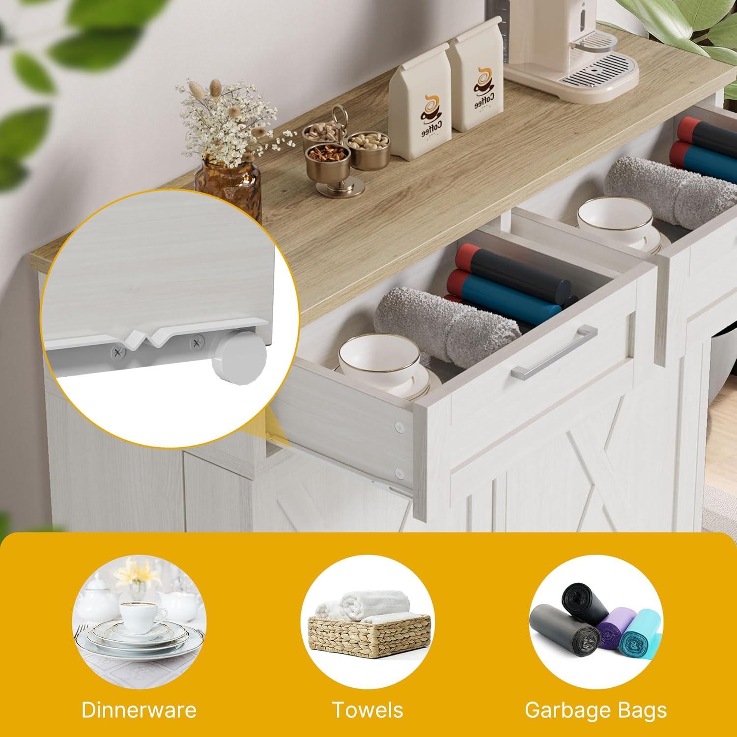 Coraluna Tilt Out Trash Can Cabinet for 10 Gallon Kitchen Island w/ Drawers Freestanding
