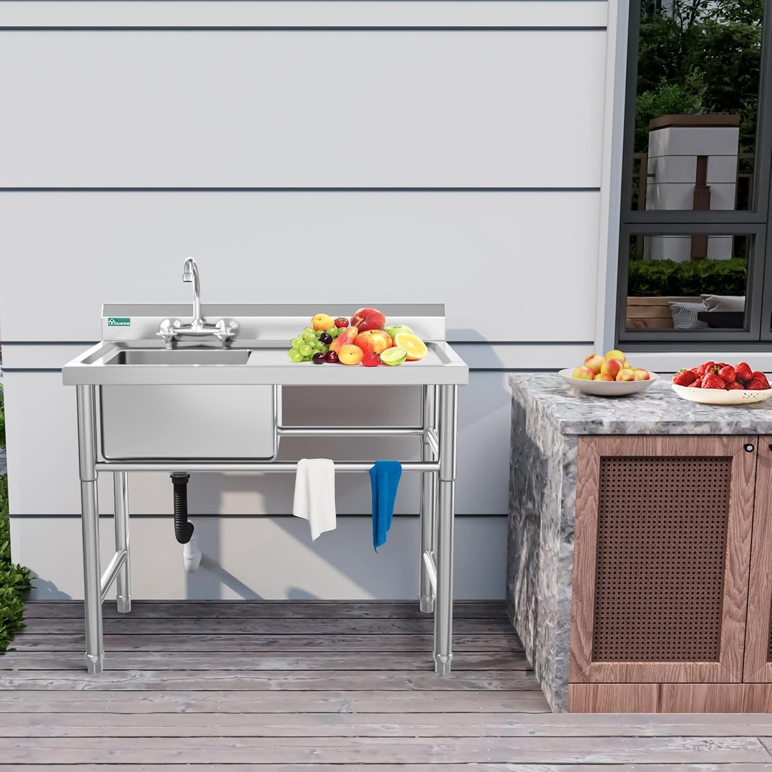 Stainless Steel Freestanding Utility Sink with Right Drainboard