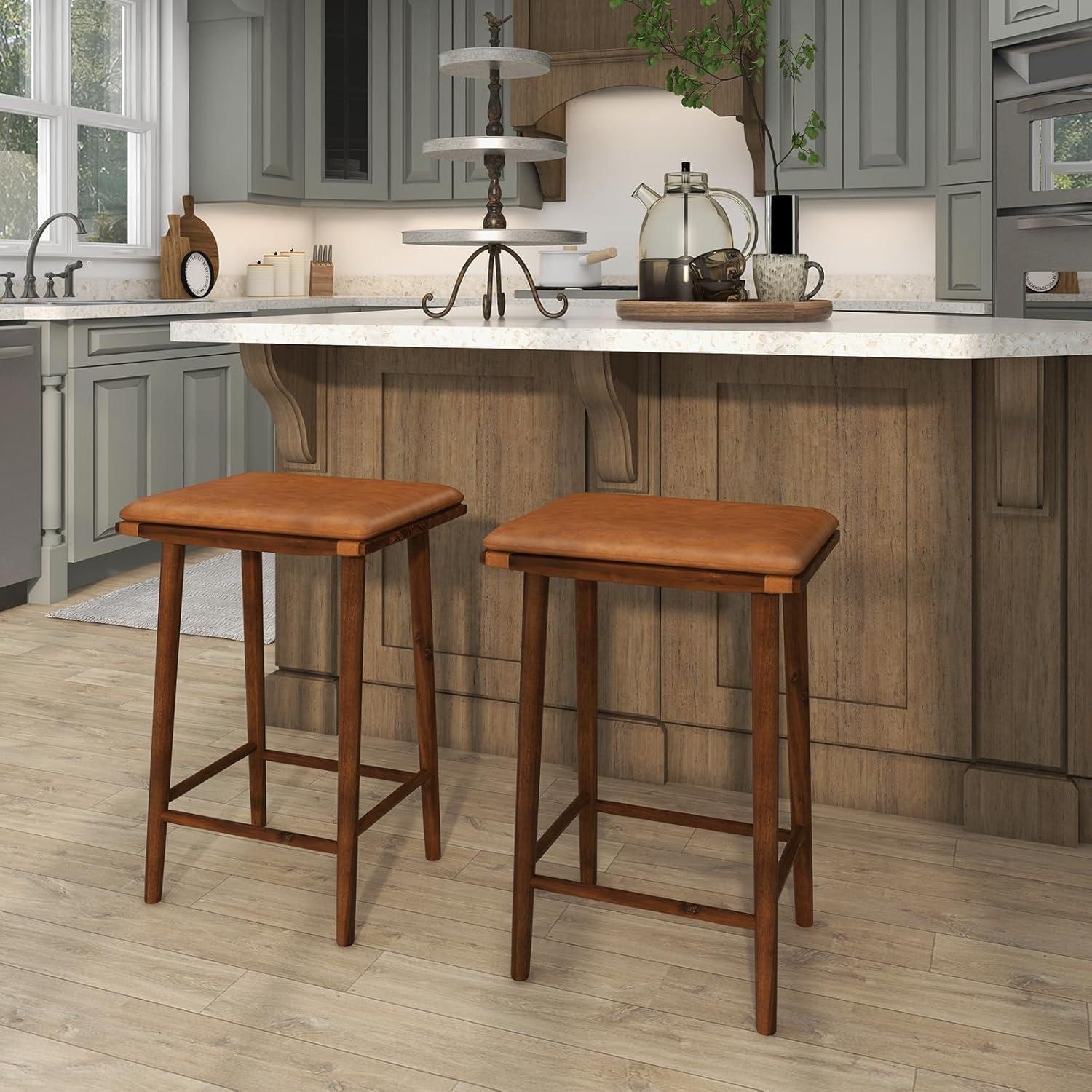 GVN Set of 2 25.5 Inch Barstools with Removable Cushion and Footrest, Bar Height Stools, Counter Height Bar Stools for Kitchen, Dining Room