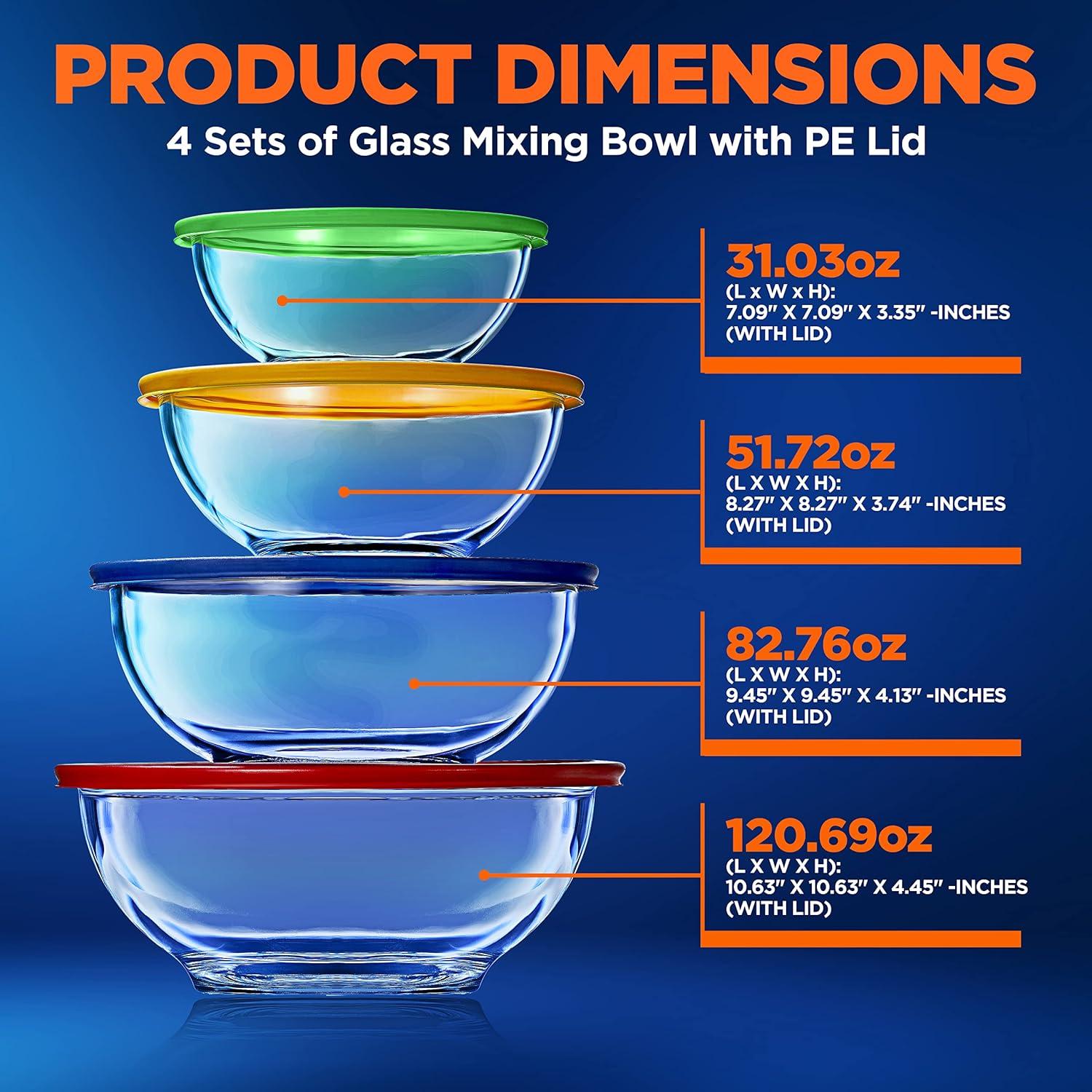 Colorful Lid Glass Mixing Bowl Set with 4 Sizes