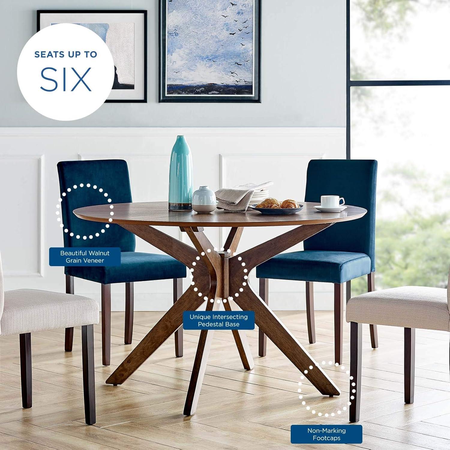 Modway 47" Crossroads Round Wood Dining Table Walnut: Mid-Century Modern, Seats 6, MDF Build