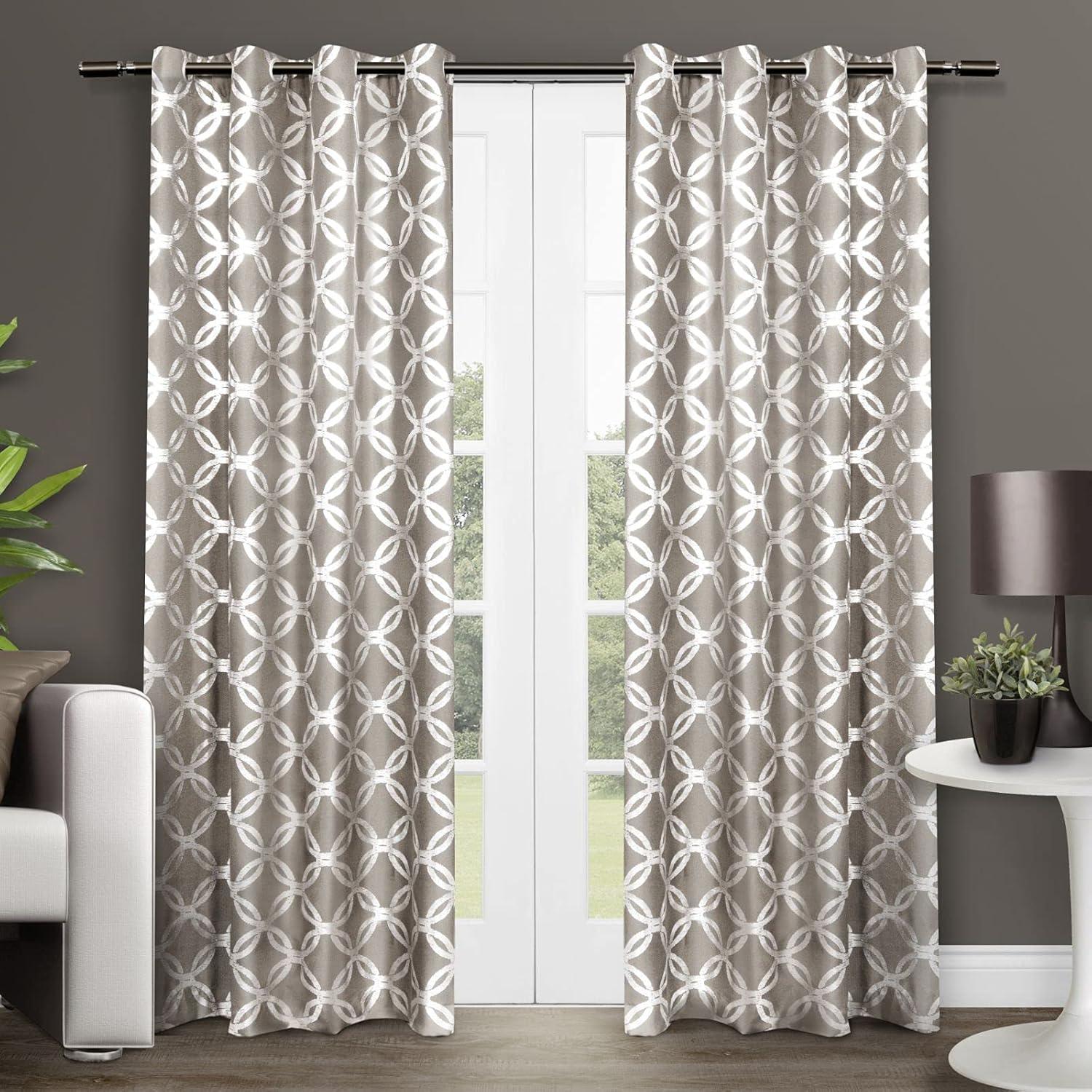 Exclusive Home Modo Metallic Geometric Grommet Top Curtain Panel Pair