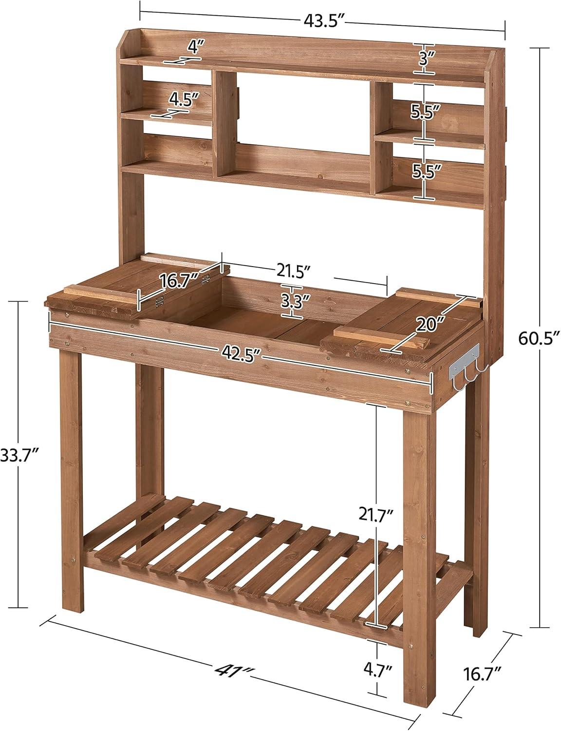 Yaheetech Potting Bench Table with Display Rack/ Storage Shelf/ Hanger, Brown