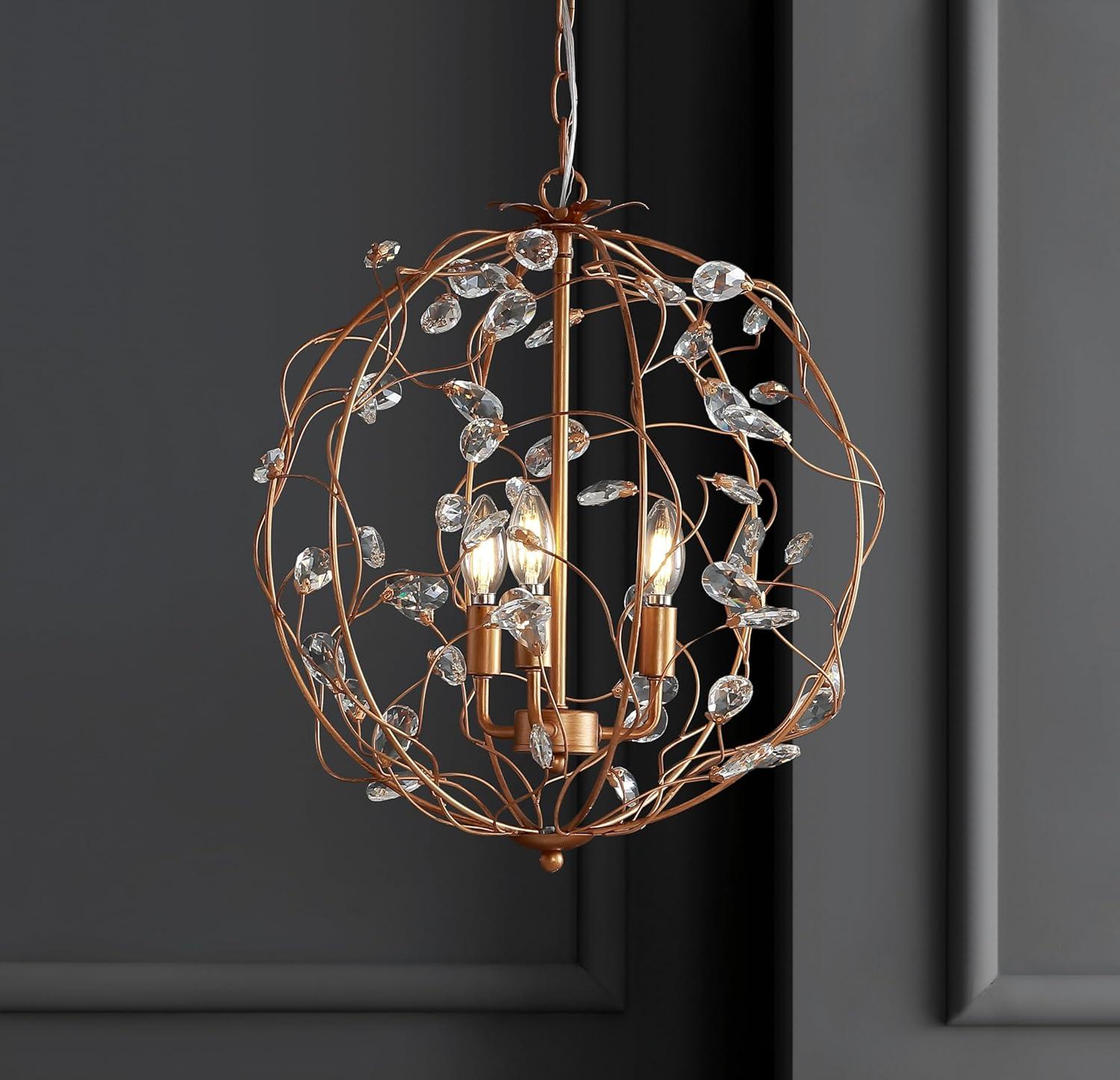 Isabelle 20" Adjustable Metal/Glass LED Pendant, Antique Gold