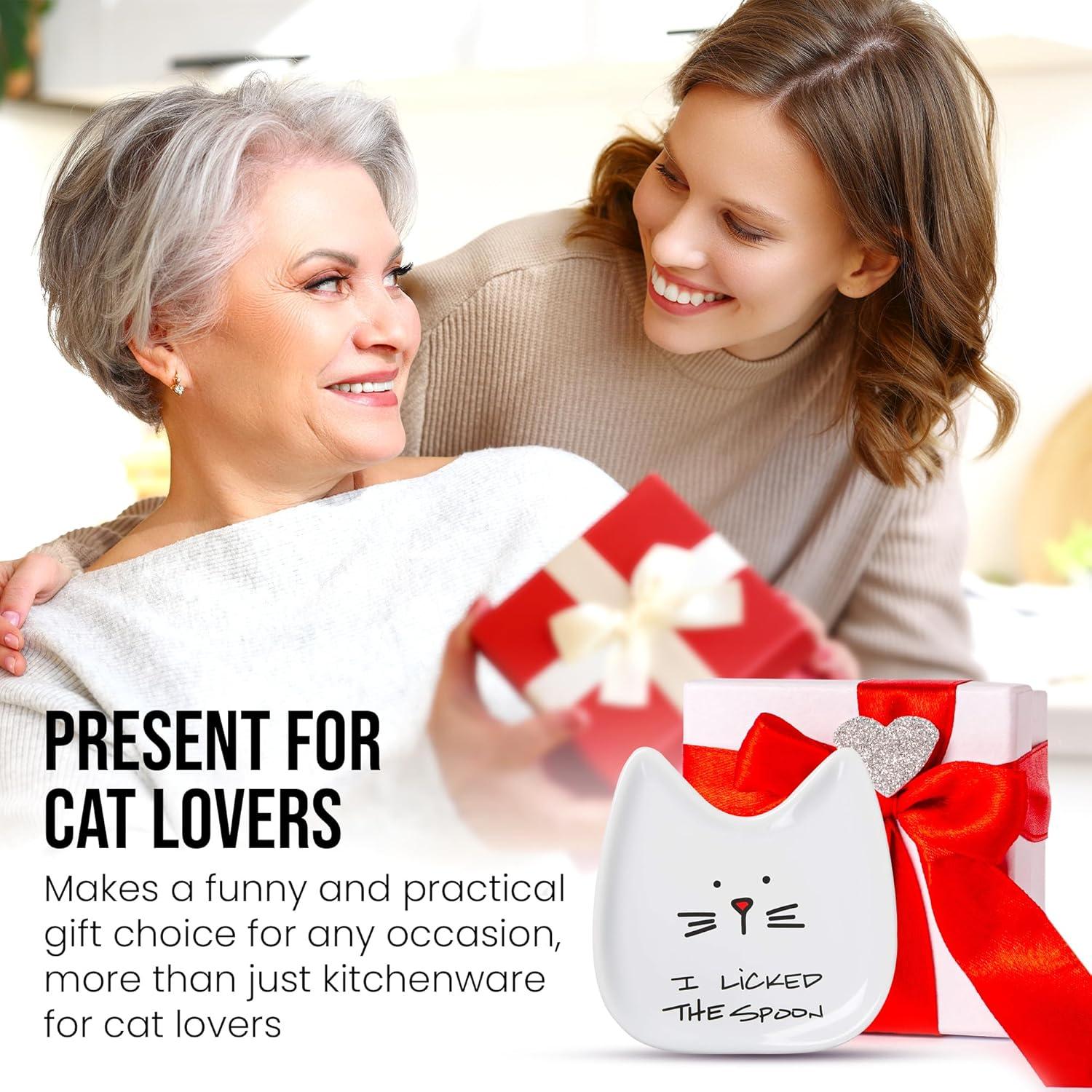 Pavilion Gift Company Blobby Cat, Cat Spoon Rest"I Licked the Spoon", 5", White