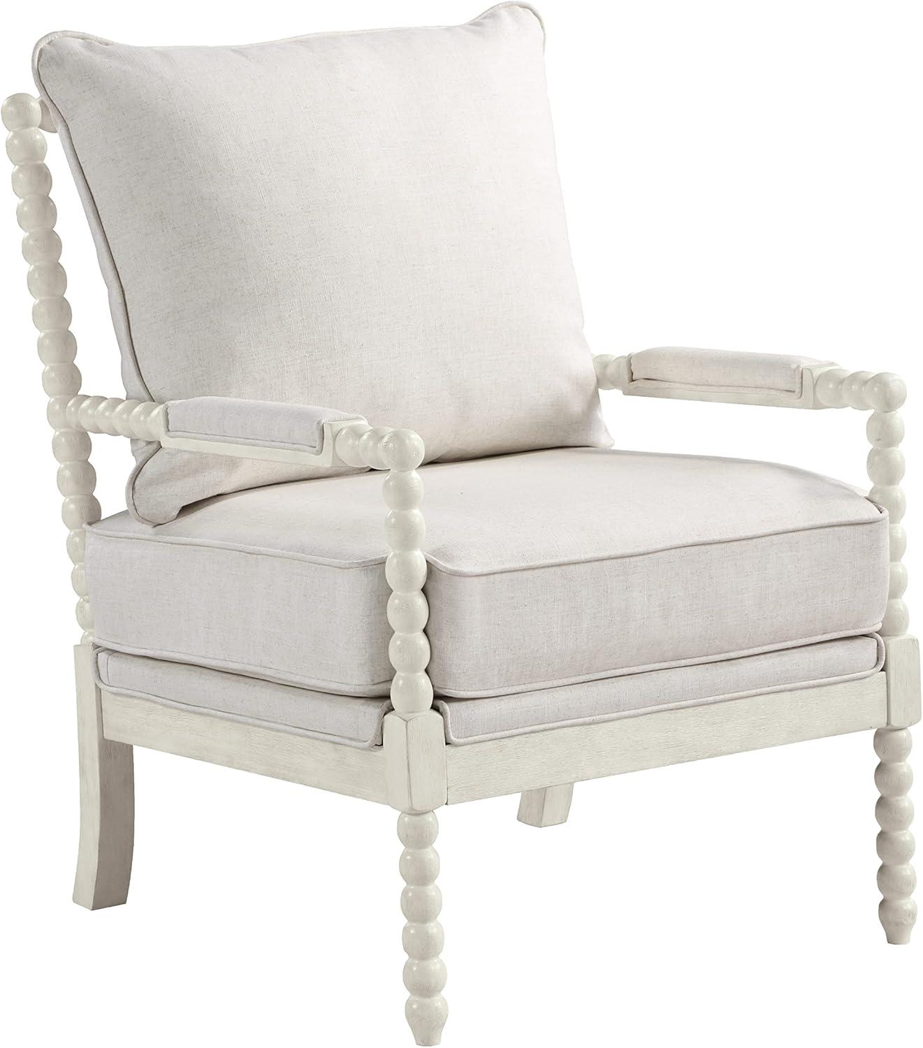 Kaylee Spindle Chair in Linen Beige Fabric with White Frame