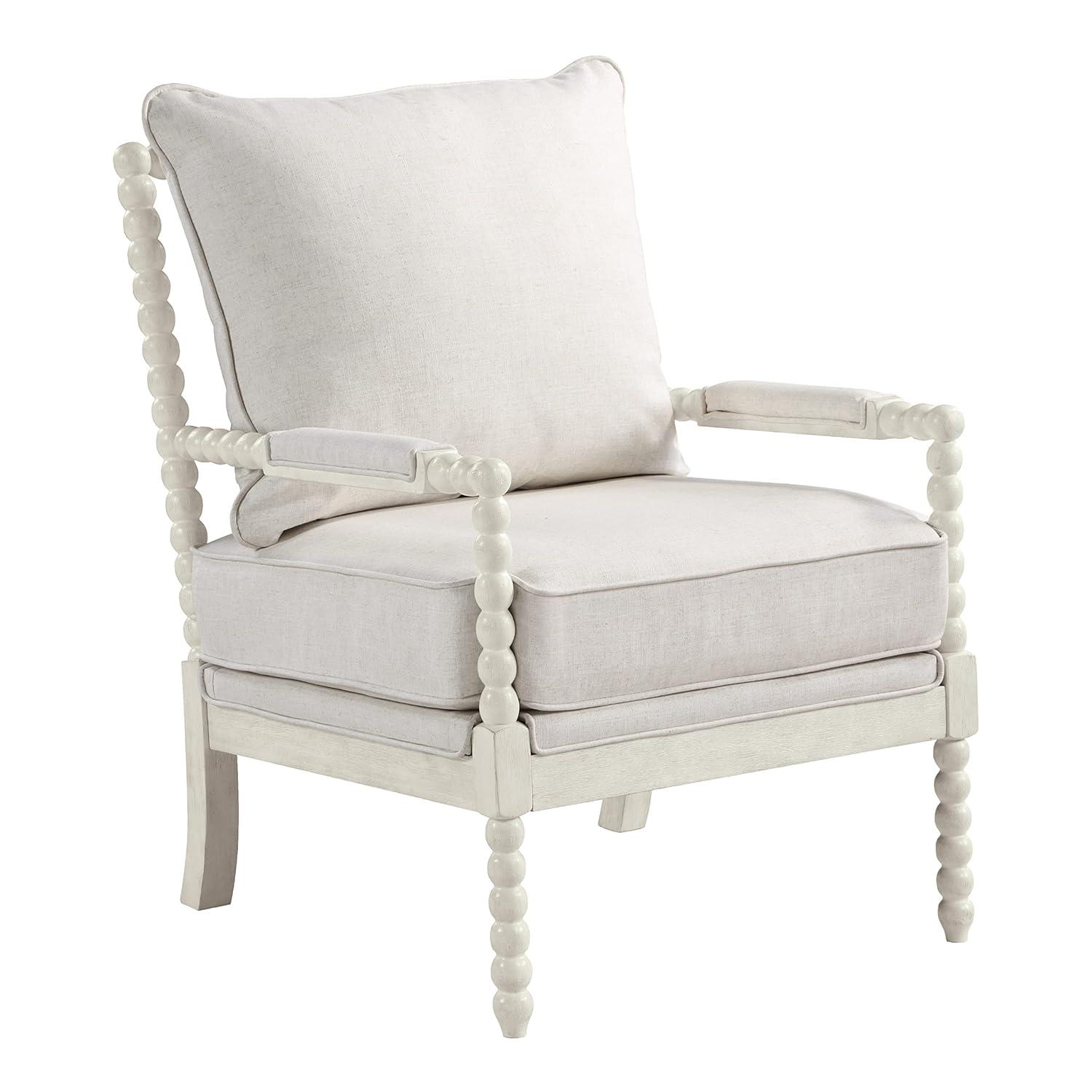 OSP Home Furnishings Kaylee Spindle Chair Linen: Mid-Century Modern Accent, Removable Cushions