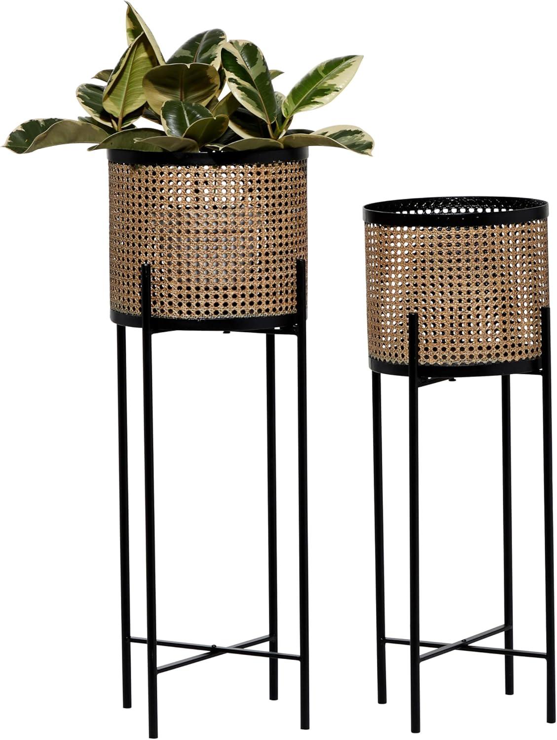 2 Piece Metal Indoor Outdoor Planter with Removable Stand Set