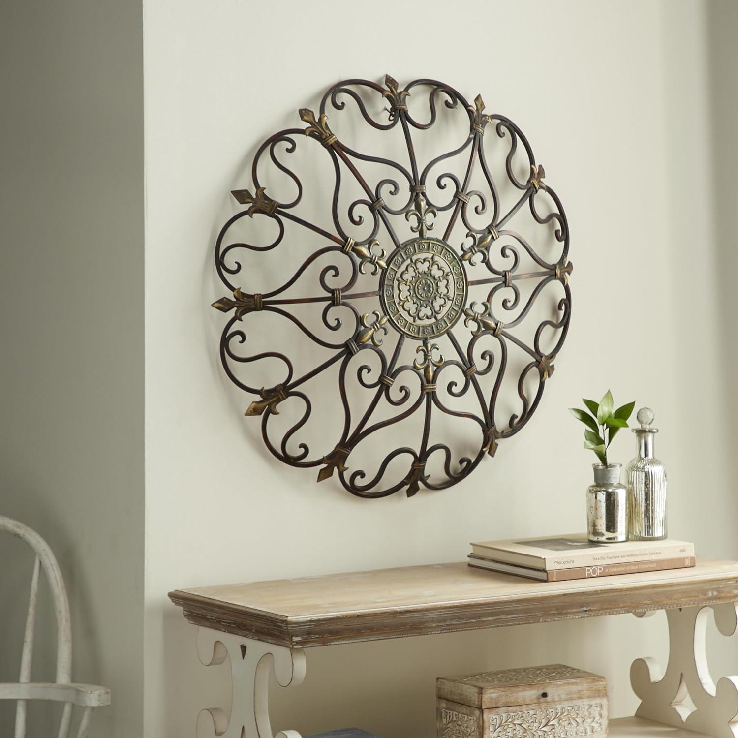 DecMode Brown Metal Scroll Wall Decor