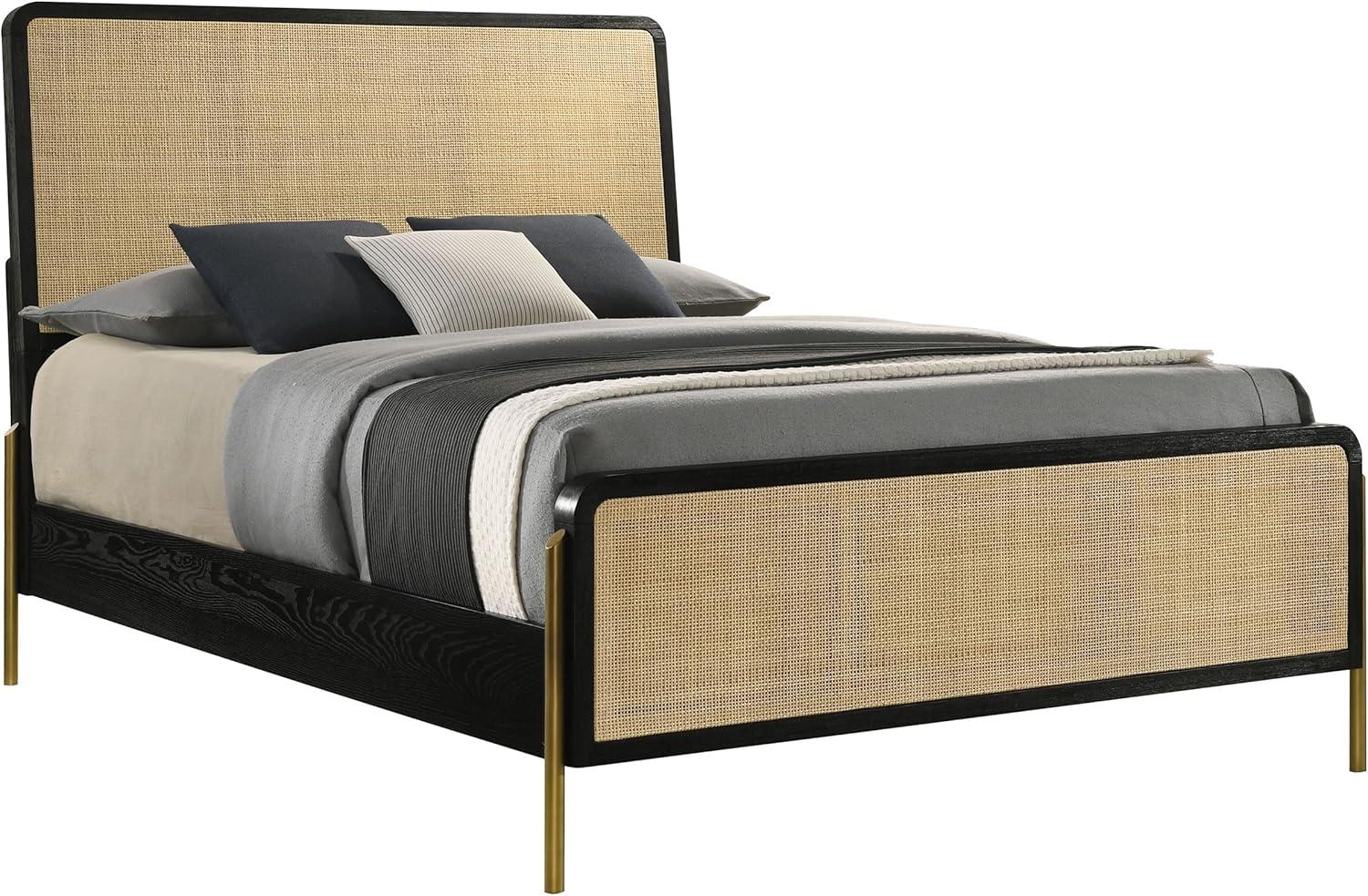 Coaster Arini Wood Queen Bed Woven Rattan Headboard Black and Natural