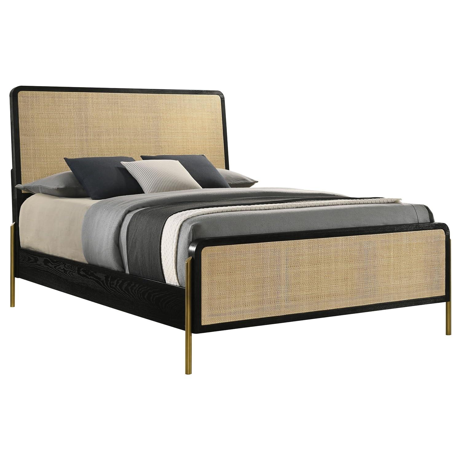 Coaster Arini Wood Queen Bed Woven Rattan Headboard Black and Natural