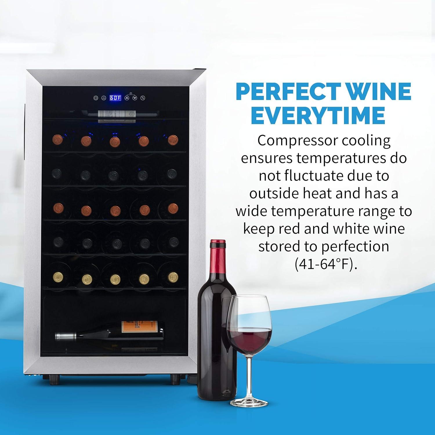 Newair Freestanding 33 Bottle Compressor Wine Fridge in Stainless Steel, Adjustable Racks