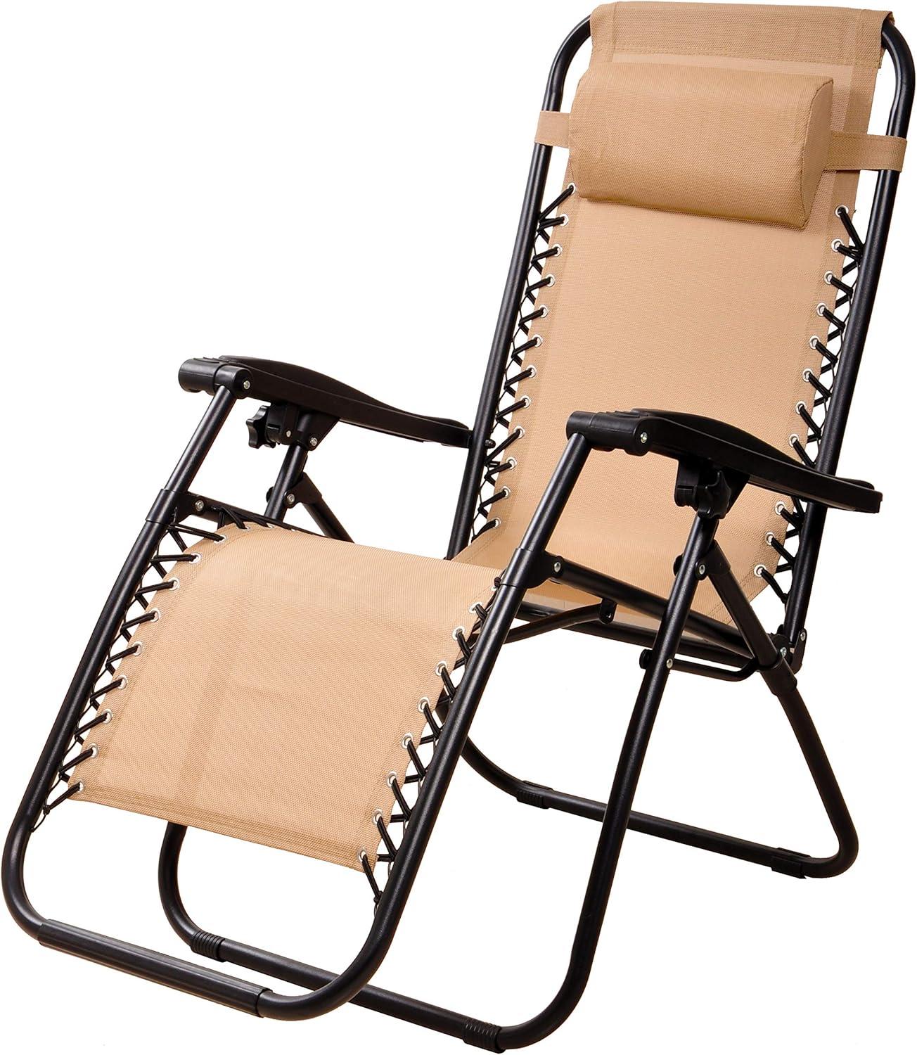 Elevon Adjustable Outdoor Zero Gravity Recliner Lounge Chair w/ Detachable Cup Holder for Deck, Beach, or Bonfire, Weight 300Lbs Max, Beige, Set of 2