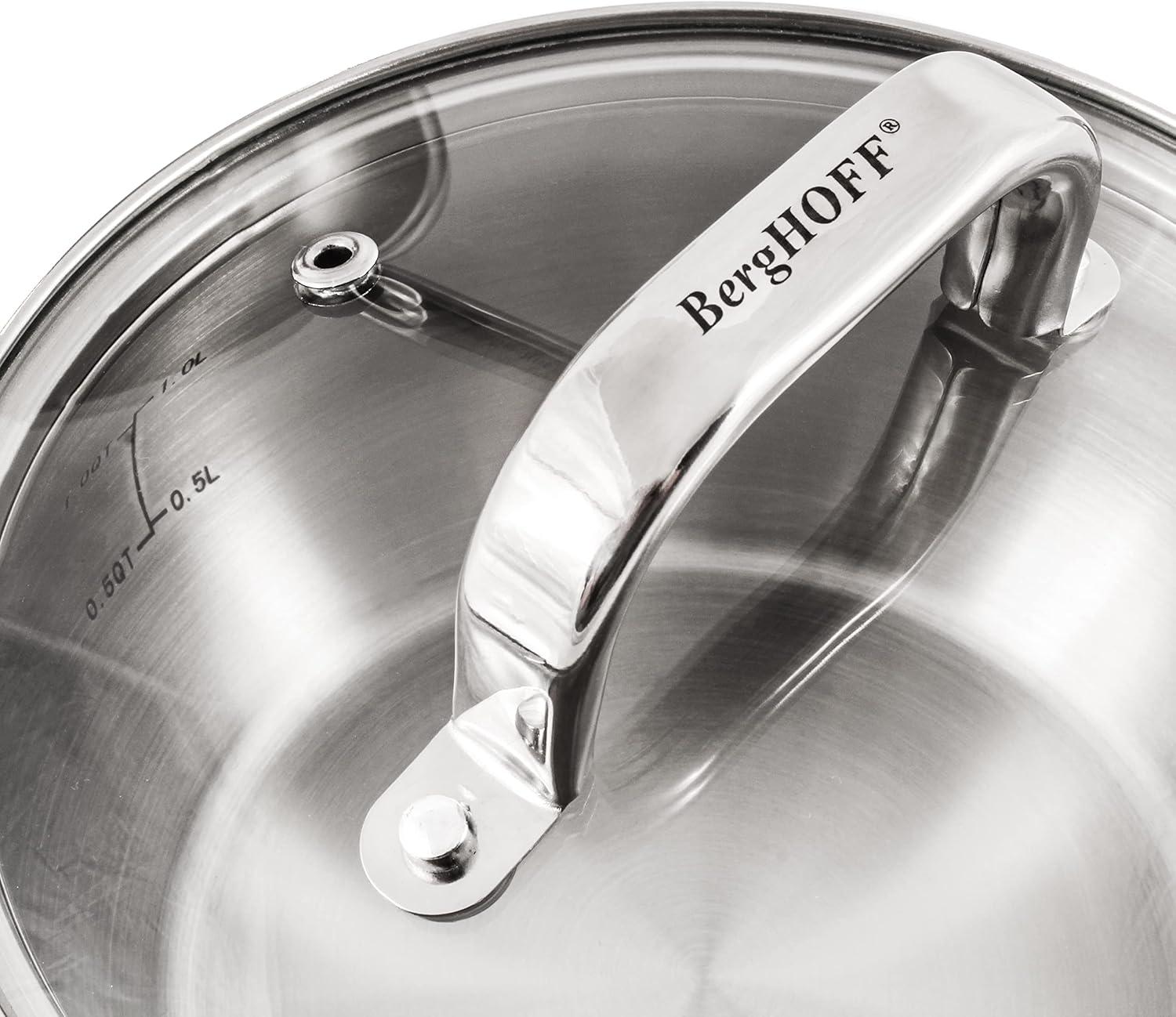 BergHOFF Belly Shape 18/10 Stainless Steel 6.25" Sauce Pan with Glass Lid 1.5Qt.
