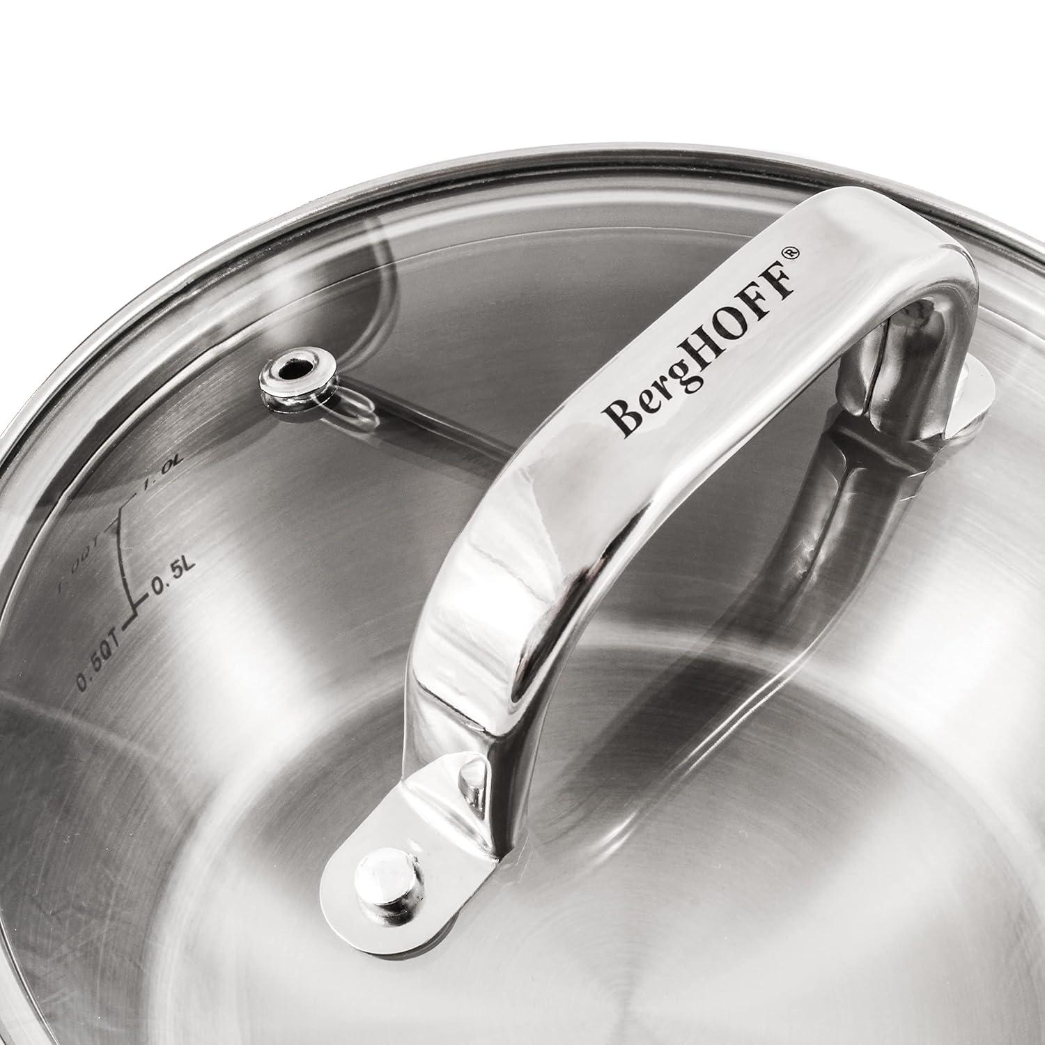 BergHOFF Belly Shape 18/10 Stainless Steel 6.25" Sauce Pan with Glass Lid 1.5Qt.