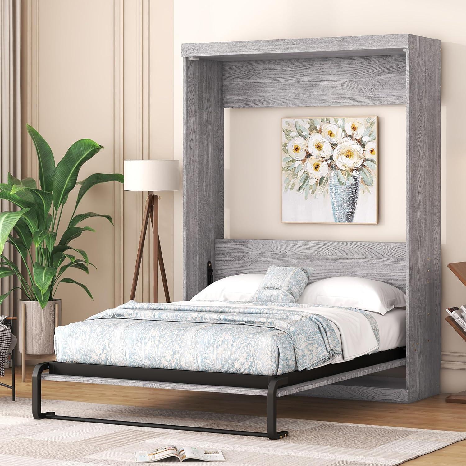 Harper & Bright Designs Full Size Murphy Bed, can be Folded into a Cabinet, Full Murphy Cabinet Bed, Gray