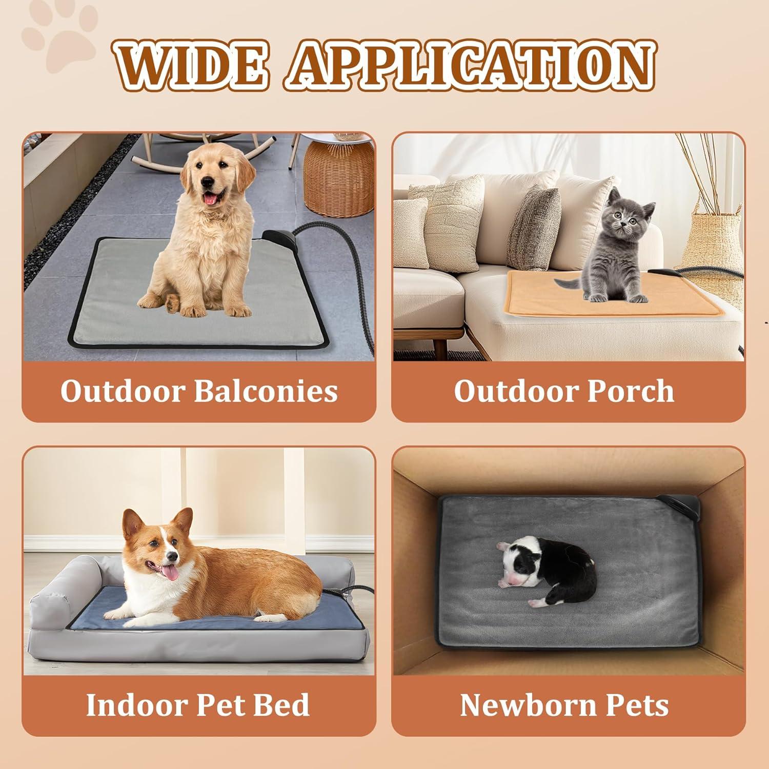 Archie & Oscar™ Cat Heating Pad & Dog Heating Pad, Jim Timer and Jim Level Temperature Smart Sensor Electric Pet Heating Pad with Chew Resistant Cord, Indoor Outdoor Warm Heated Bed for Dogs Cats -17.7x17.7