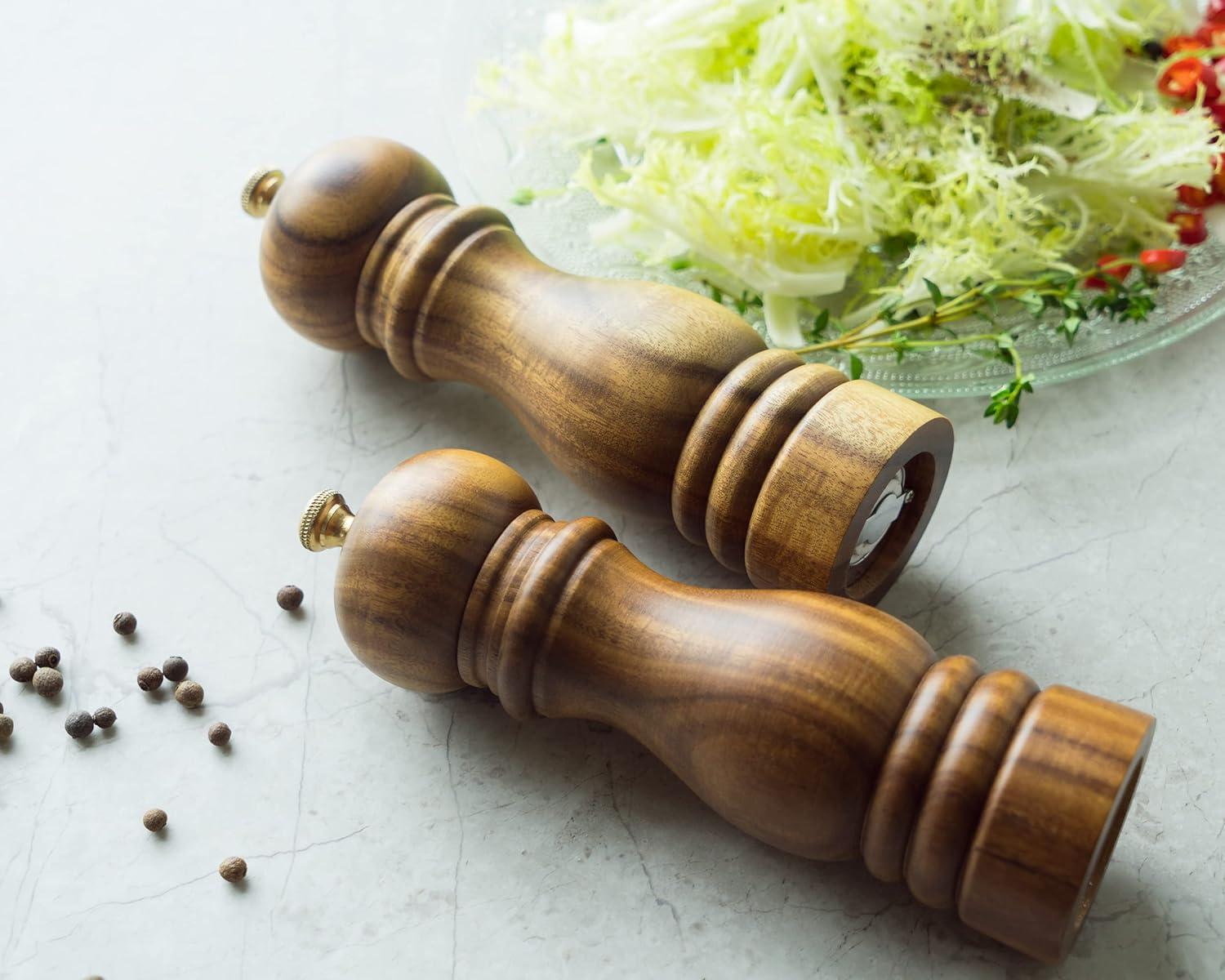 Salt and Pepper Grinder Set, Wood Pepper Mill Set of 2 Manual Salt Pepper Shakers