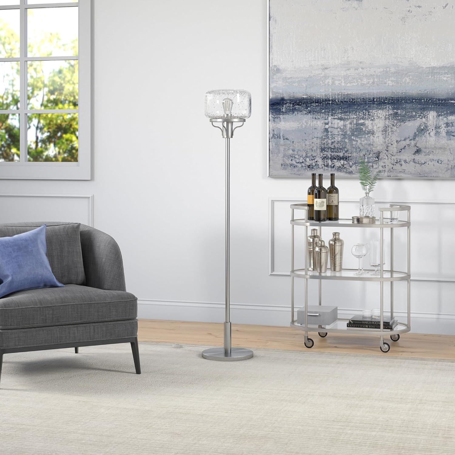 Evelyn&Zoe Tatum Globe & Stem Floor Lamp with Glass shade in Brushed Nickel/Seeded