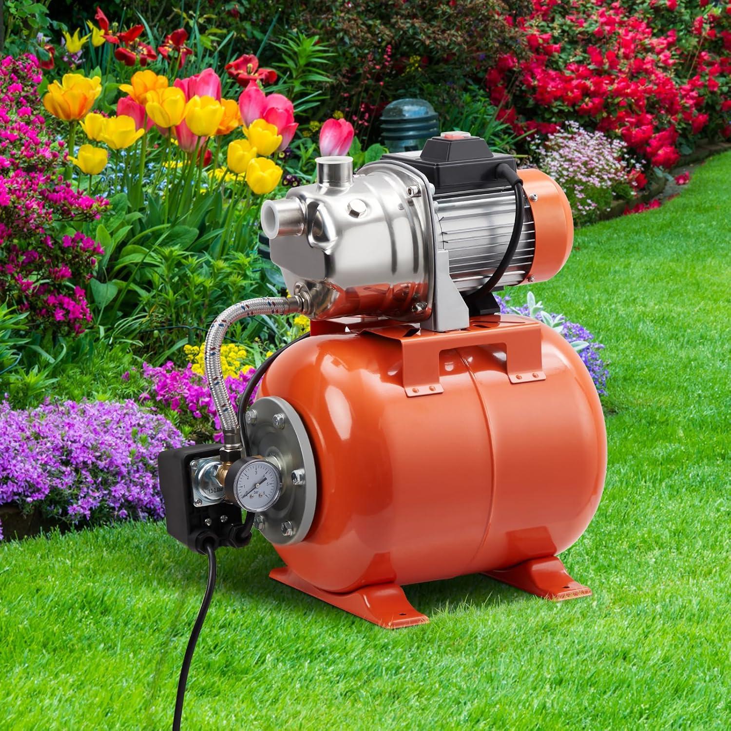 1HP Stainless Steel Shallow Well Pump with Orange Pressure Tank