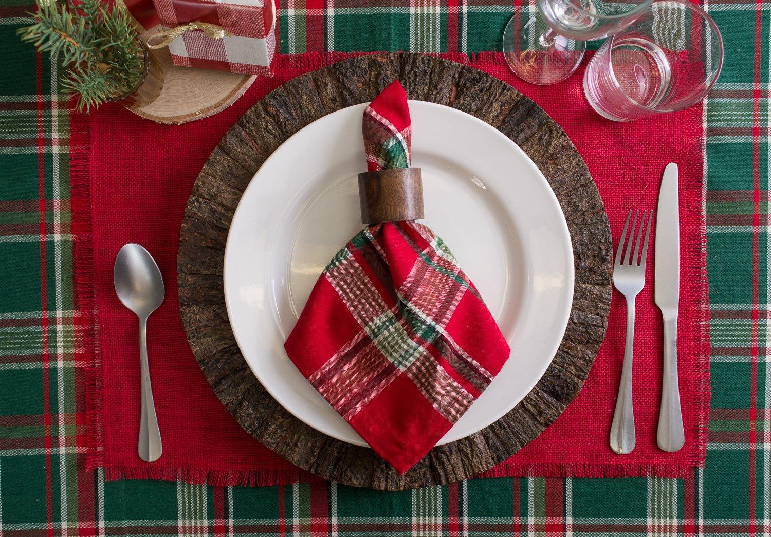 DII Jute Solid Placemat Set 6 Piece, Tango Red, 13x19"