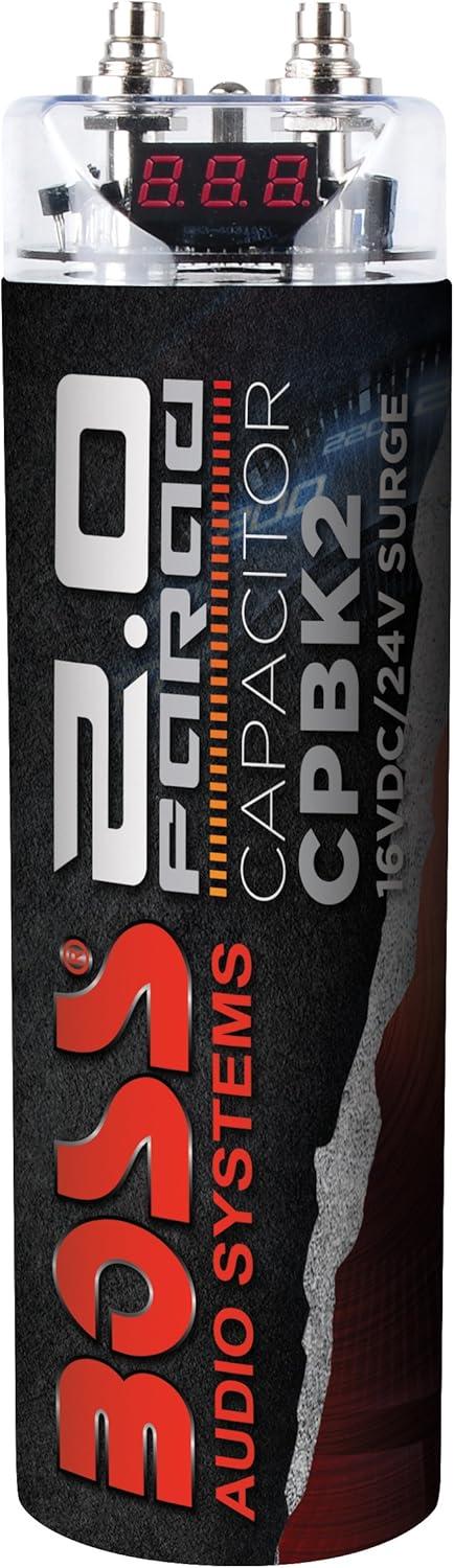 BOSS Audio Systems Cap18 - 18 Farad Car Audio Capacitor - Energy Storage, Enhance Bass From Stereo, Warning Reverse Polarity Tone, Voltage Overload Low Battery Voltage Led, For Amplifier and Subwoofer