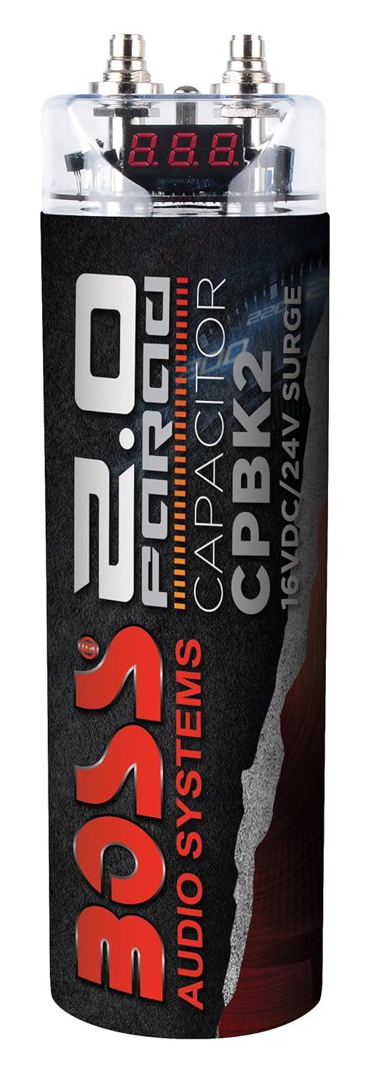 BOSS Audio Systems Cap18 - 18 Farad Car Audio Capacitor - Energy Storage, Enhance Bass From Stereo, Warning Reverse Polarity Tone, Voltage Overload Low Battery Voltage Led, For Amplifier and Subwoofer