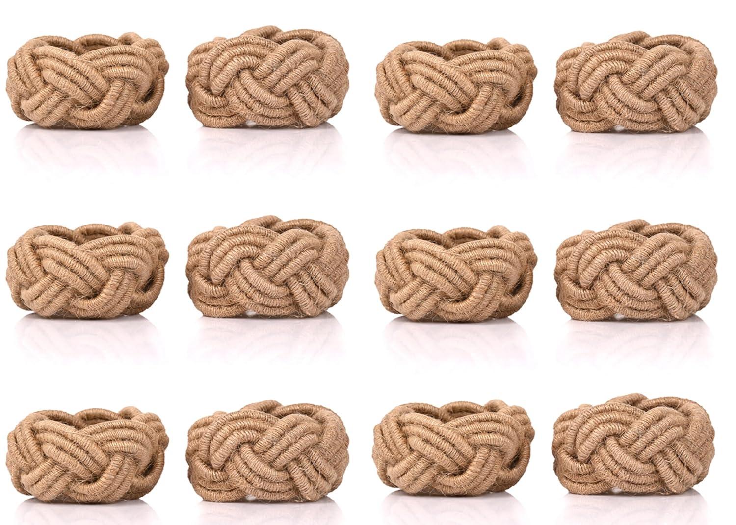 12 Pcs Rattan Napkin Rings - Farmhouse Nautical Napkin Ring Holders - Adornment for Table Settings, Kitchen, Dinner, Party, Wedding, Gifting (Brown) - CLEENTABLE