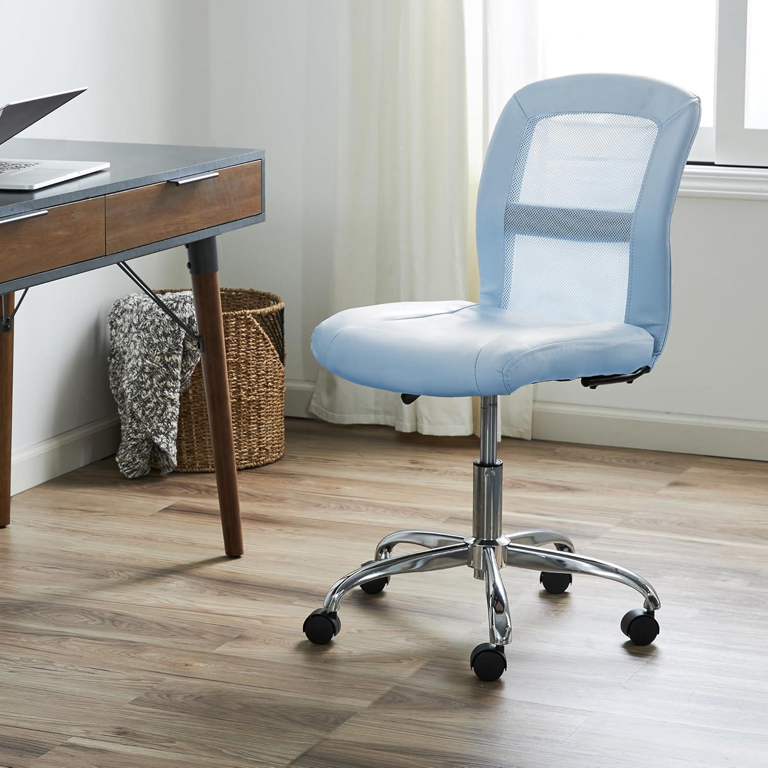 Essentials Computer Chair Blue Sky - Serta: Armless, Adjustable, Faux Leather & Mesh Task Chair