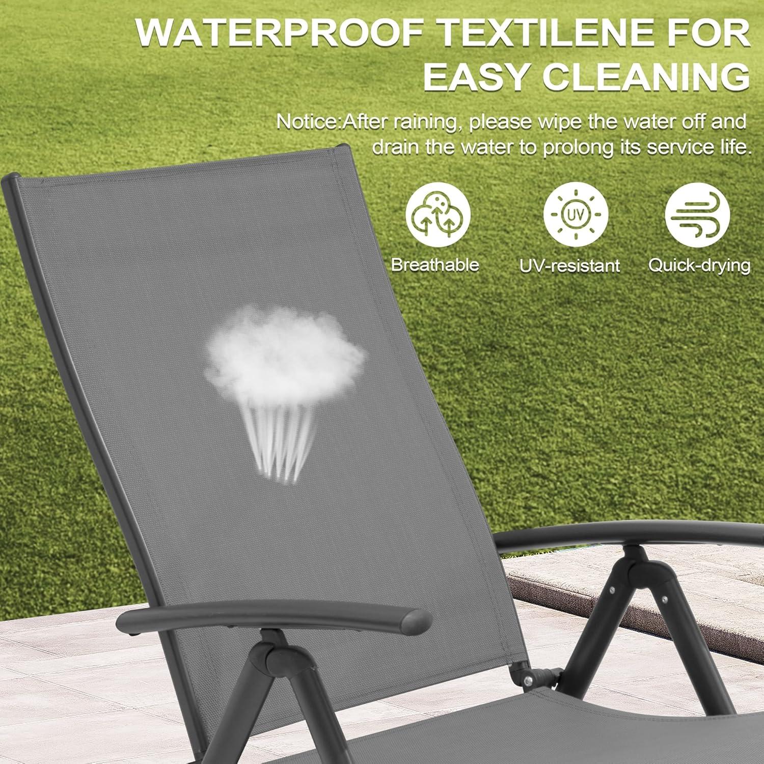 Crestlive Products Outdoor Adjustable Aluminum Patio Folding Chaise Lounge Chair Gray