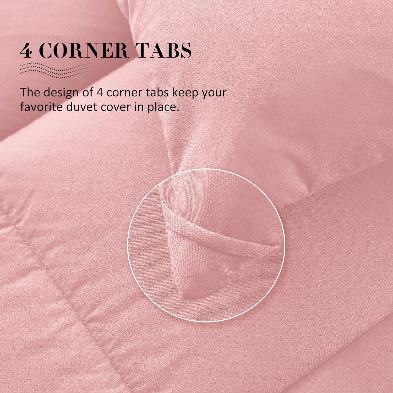 100% Cotton All-Season Comforter - Box Stitched Comforter - Bedding with Corner Tabs Machine Washable Lightweight Color Pink Solid Pattern Size Oversized Queen (98"x98")