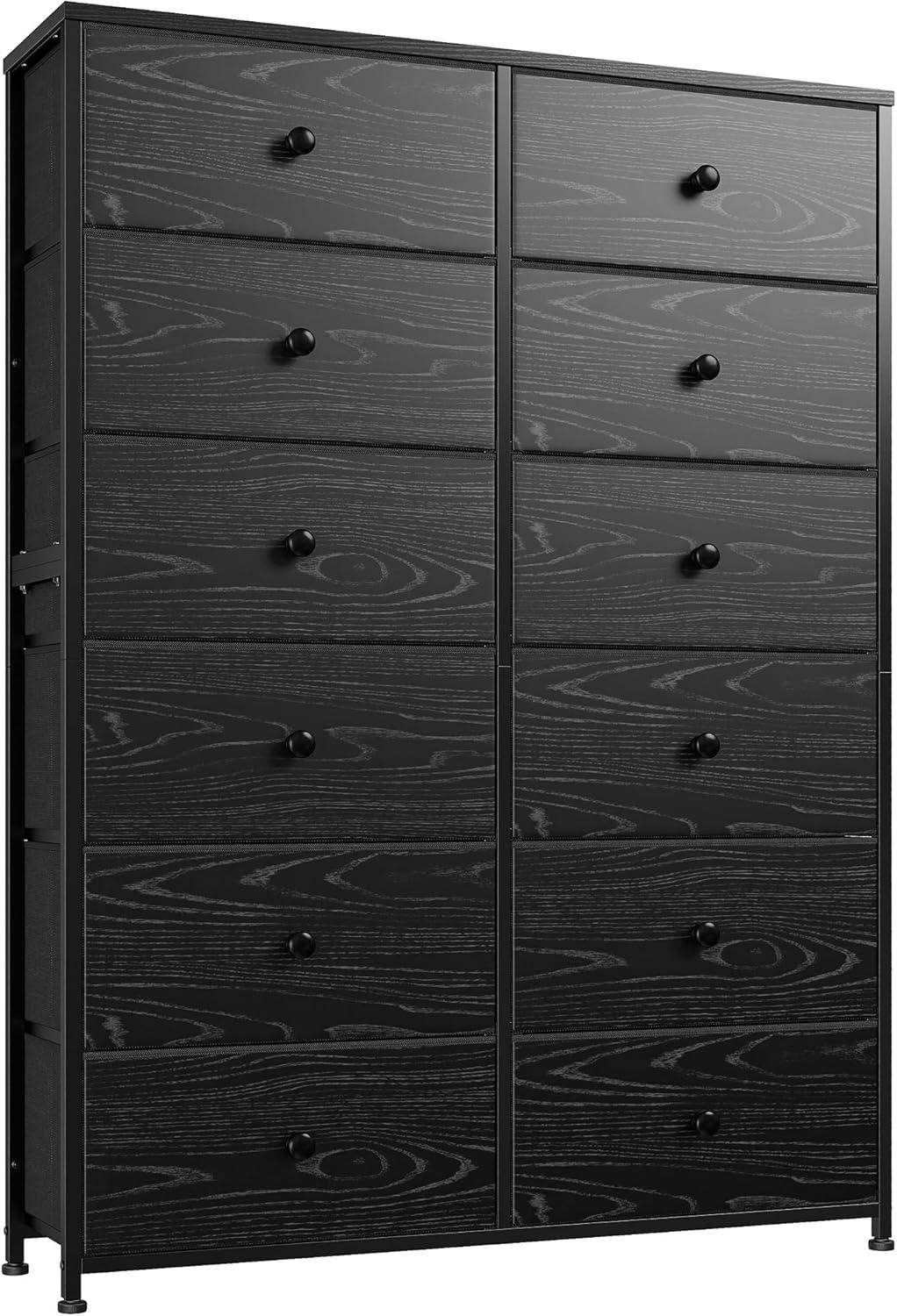 U-SHARE Dresser for Bedroom with 12 Drawers, Tall Dressers for Bedroom Black Dressers & Chests of Drawers for Closet, Living Room, Wood Top, Metal Frame Black