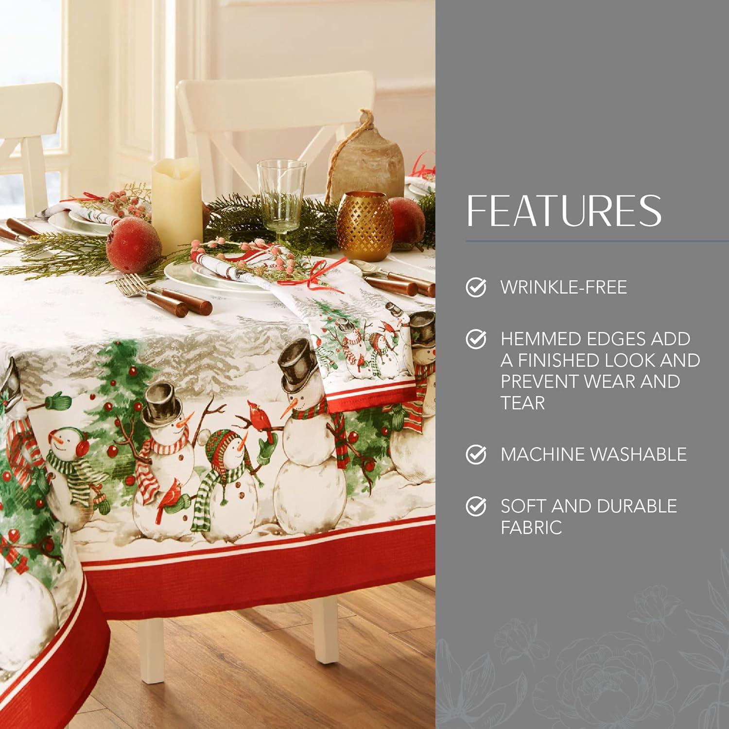 Snowman Winterland Holiday Snowflake Rectangle Tablecloth - Red/Green - 60x120 - Elrene Home Fashions