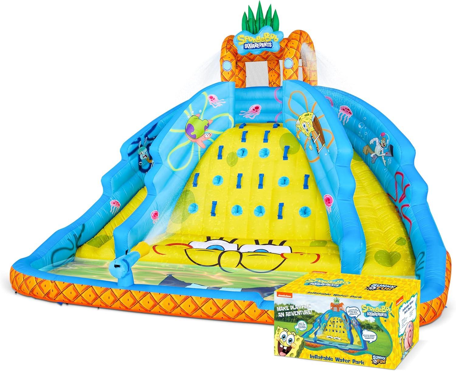 Sunny & Fun SpongeBob Ultra Climber Inflatable Water Slide with Climbing Wall, Two Slides & More!