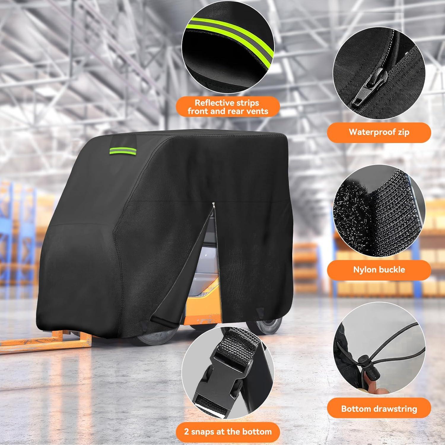 Forklift Protection Cover All Weather, Forklift Cover Waterproof 600D Fits All Forklifts Up to 8000Lb, Sun Rain Snow UV Forklift Cover with Zipper Door Reflective Strips Windproof Buckle Organizer Bag
