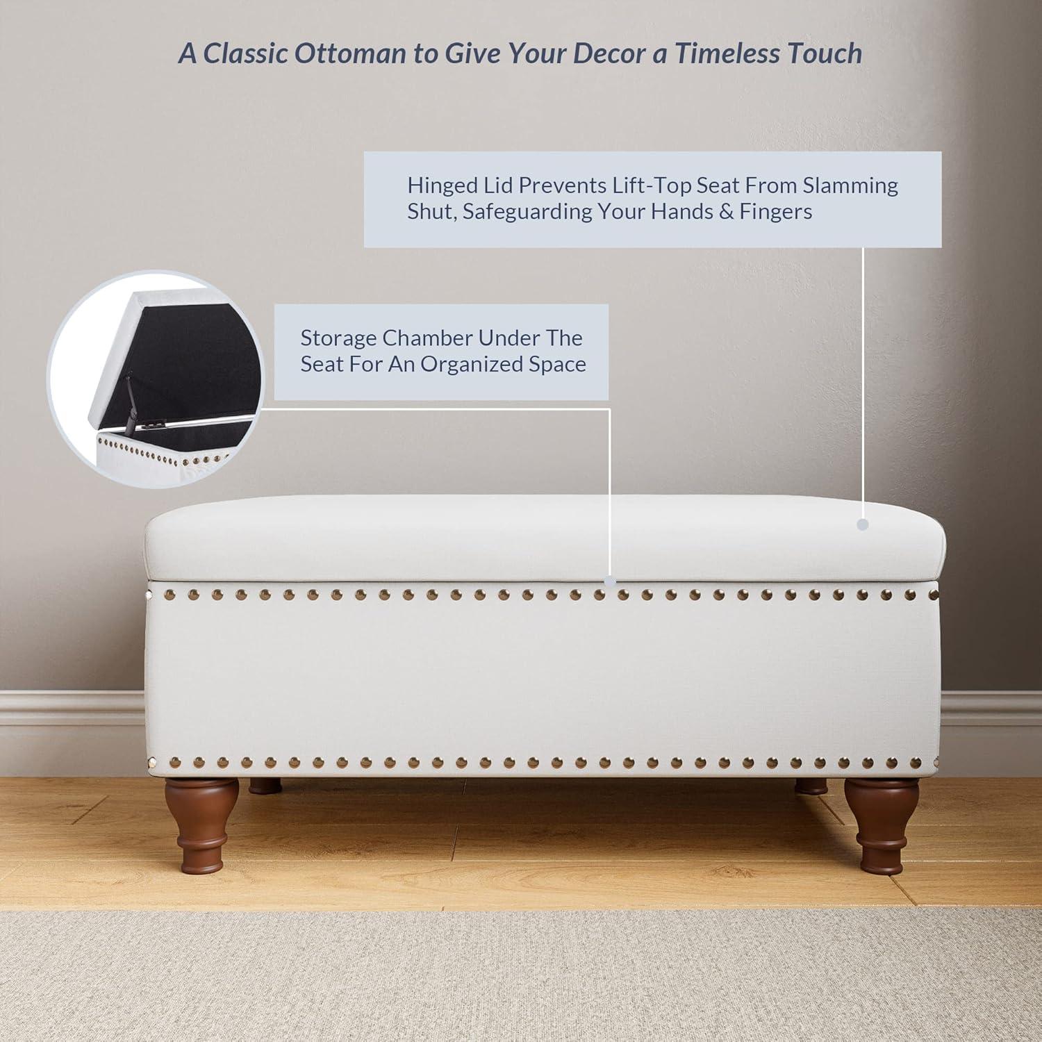 BELLEZE 35 Inch Button Tufted Top Ottoman Bench - Quincy (Gray)