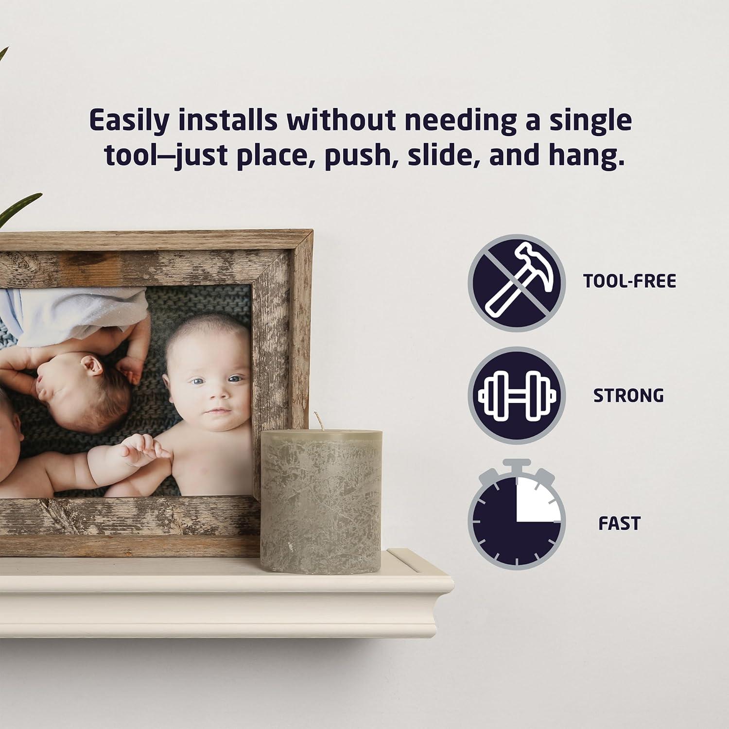 HIGH & MIGHTY Decorative 24" Floating Shelf Holds up to 20lbs, Easy Tool-Free Dry Wall Installation, Beveled, eCommerce Packaging, White