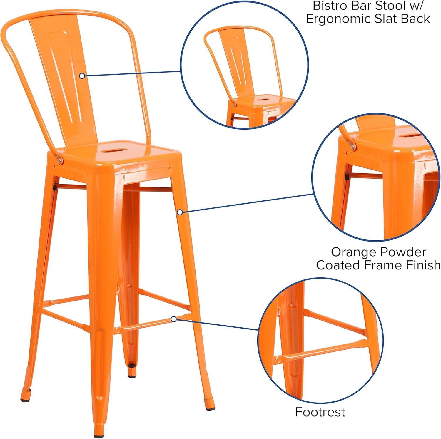 Flash Furniture Commercial Grade 30" High Orange Metal Indoor-Outdoor Barstool with Removable Back
