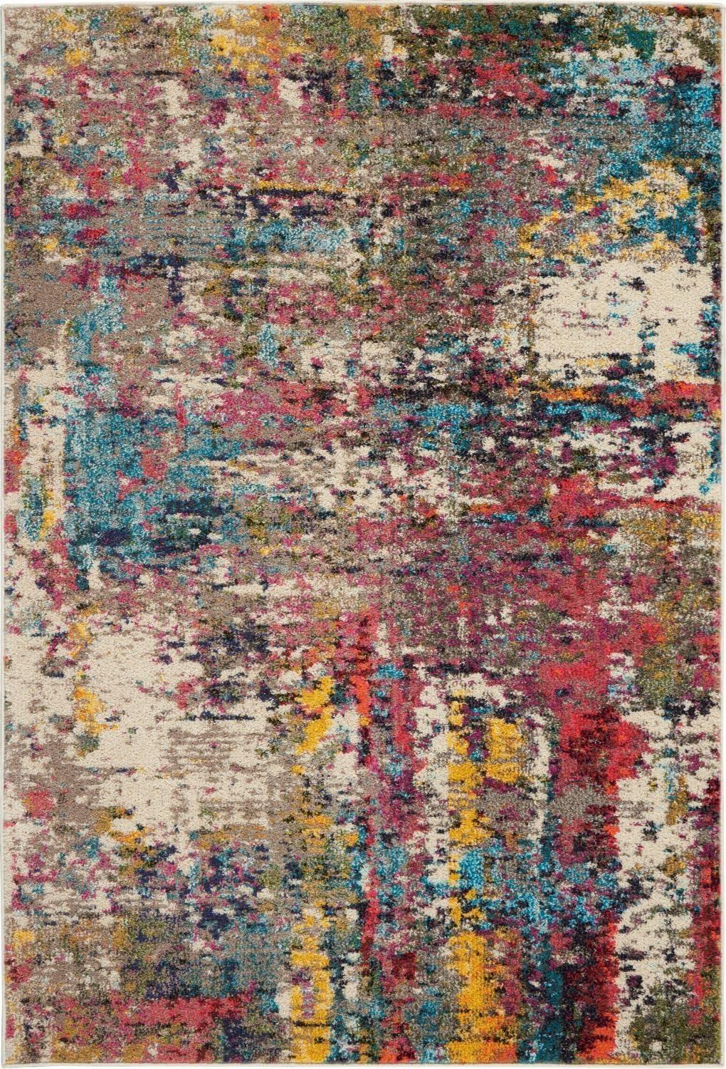 Ivory Abstract Synthetic 4'x6' Stain-Resistant Area Rug