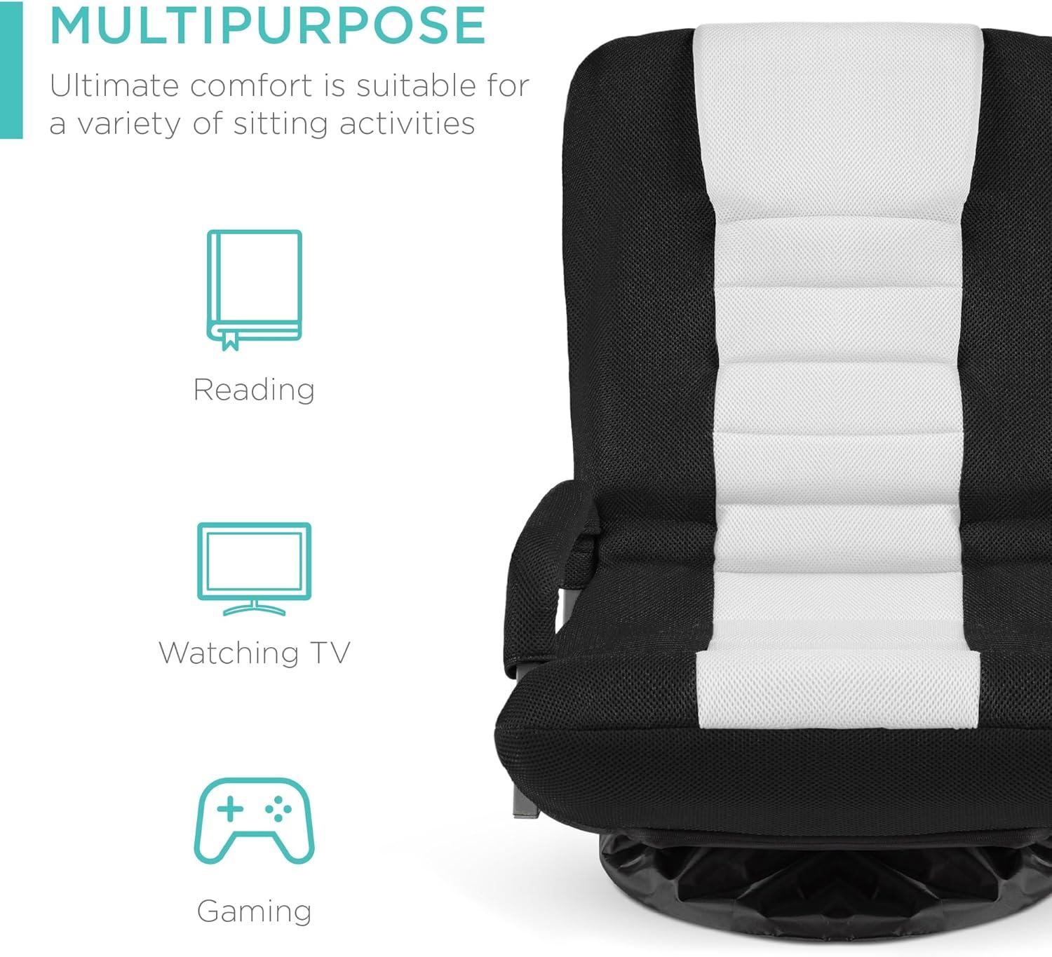 Best Choice Products 360-Degree Swivel Gaming Floor Chair w/ Armrest Handles, Foldable Adjustable Back - Black/White