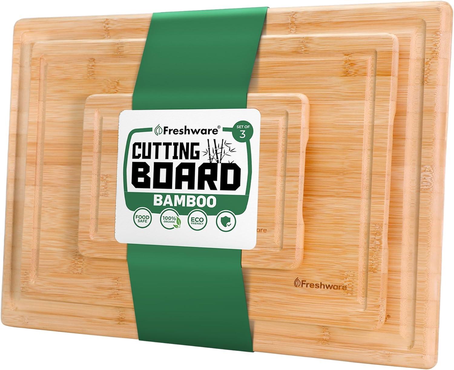 Eco-Friendly Bamboo Cutting Board Set with Juice Grooves