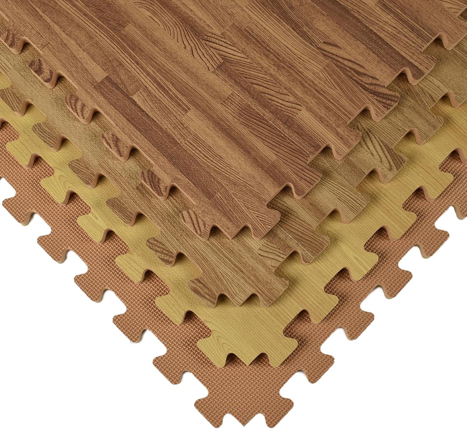 Greatmats Wood Grain Interlocking Wood Look Reversible Foam Tiles 1/2 Inch x 2x2 Ft. Light Wood/Tan 15 Pack