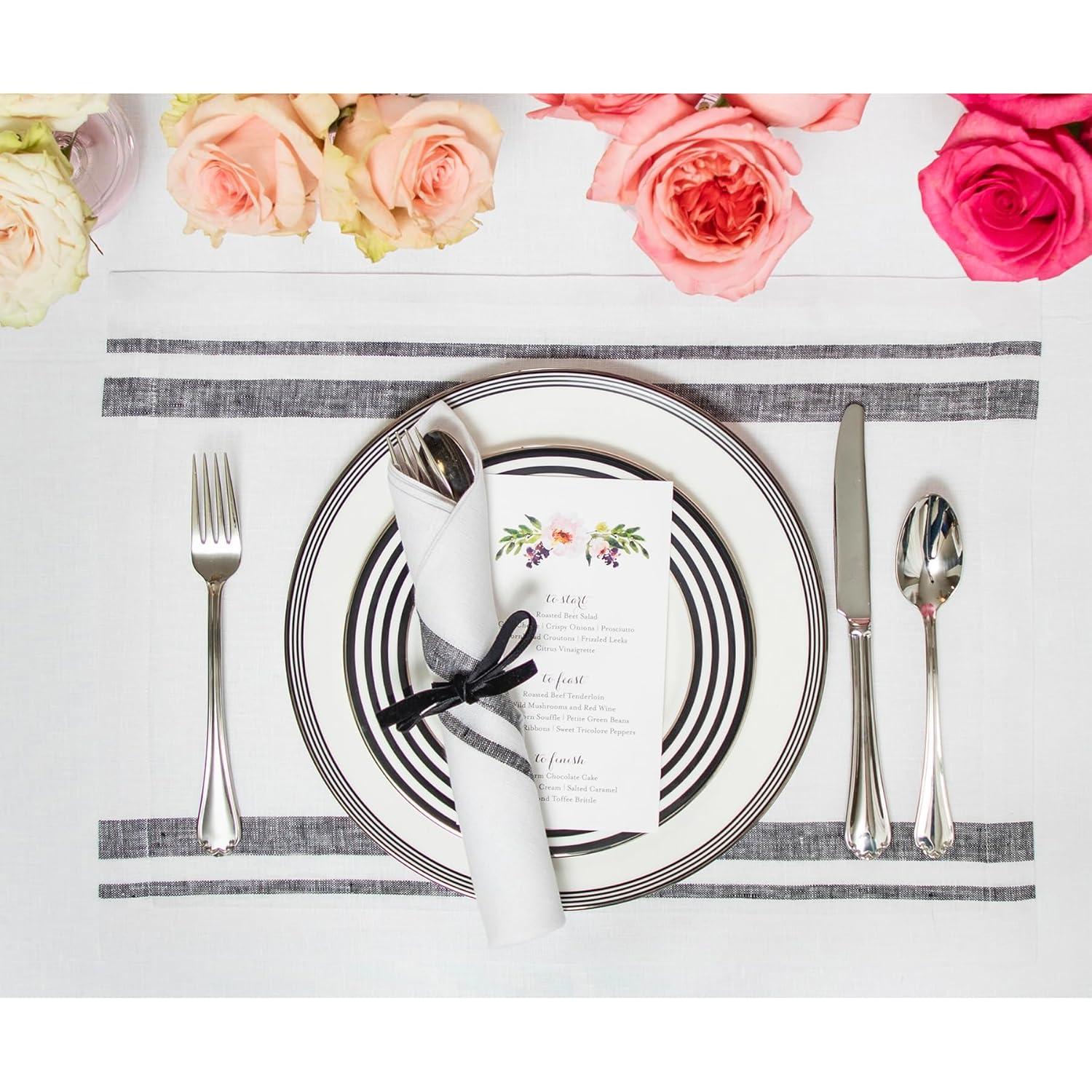 Solino Home French Stripe - 100% Pure Linen Placemats (Set of 4)