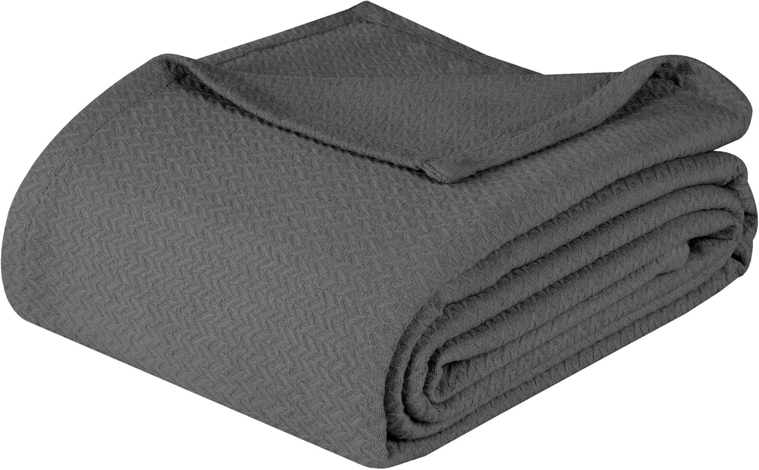 Superior Nobel Cotton Textured Chevron Woven Blanket, Twin, Charcoal