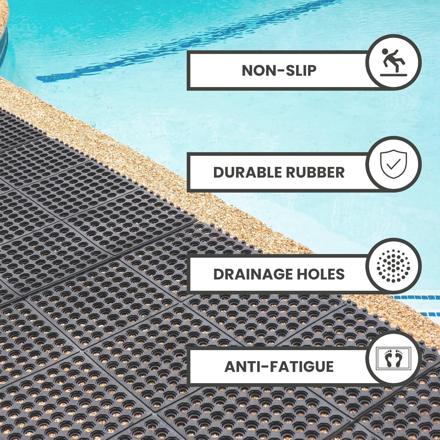 Envelor Interlocking Rubber Floor Mat Restaurant Kitchen Mat for Floor Anti Fatigue Bar Mat Door Mat Non-Slip Mat Indoor Outdoor Shower Pool Drainage Mat Durable Garage Flooring 36 x 36 Inch 4 Pack