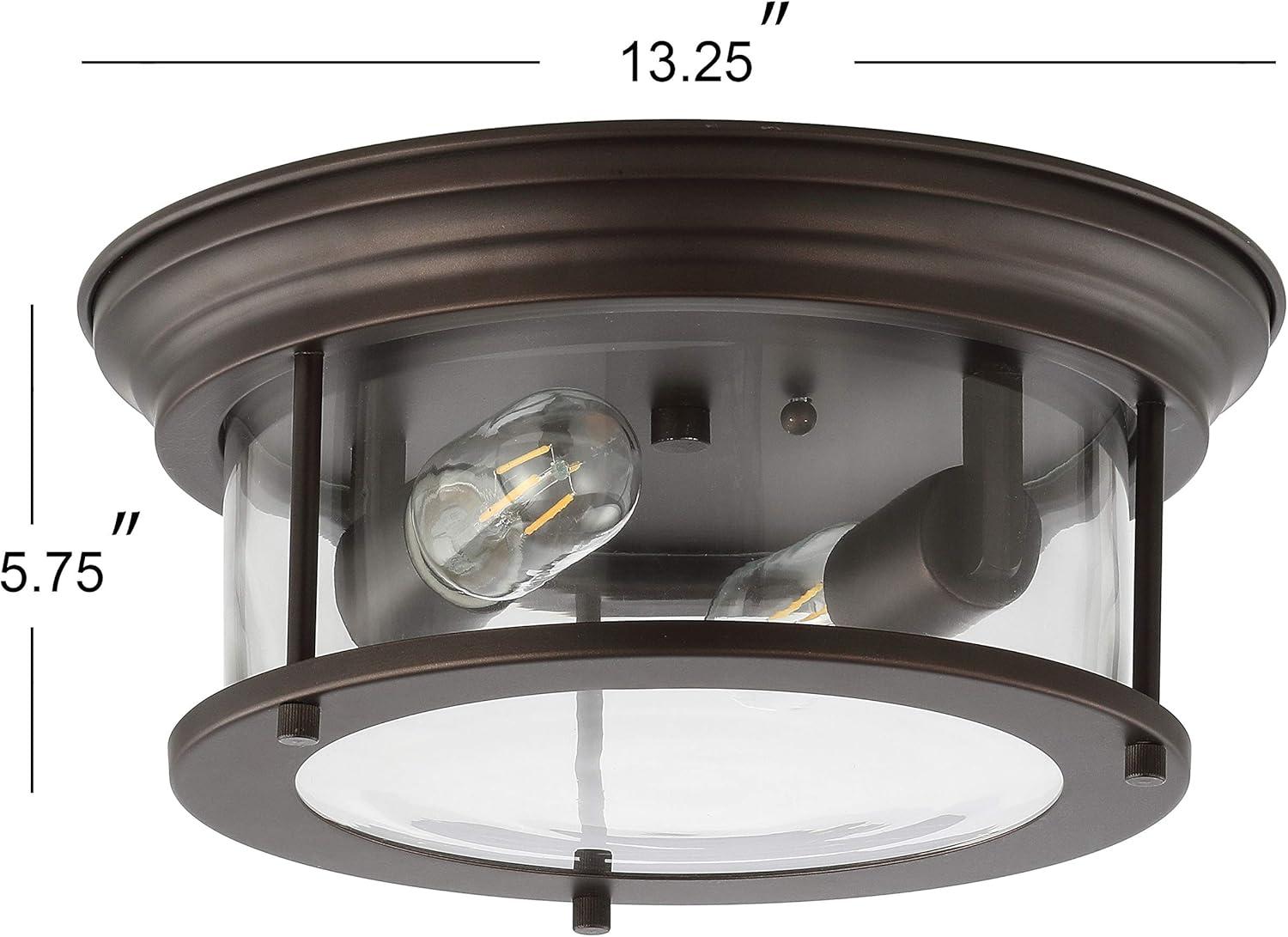 Elegant 13.25" Oil Rubbed Bronze Glass Drum Flush Mount LED Light